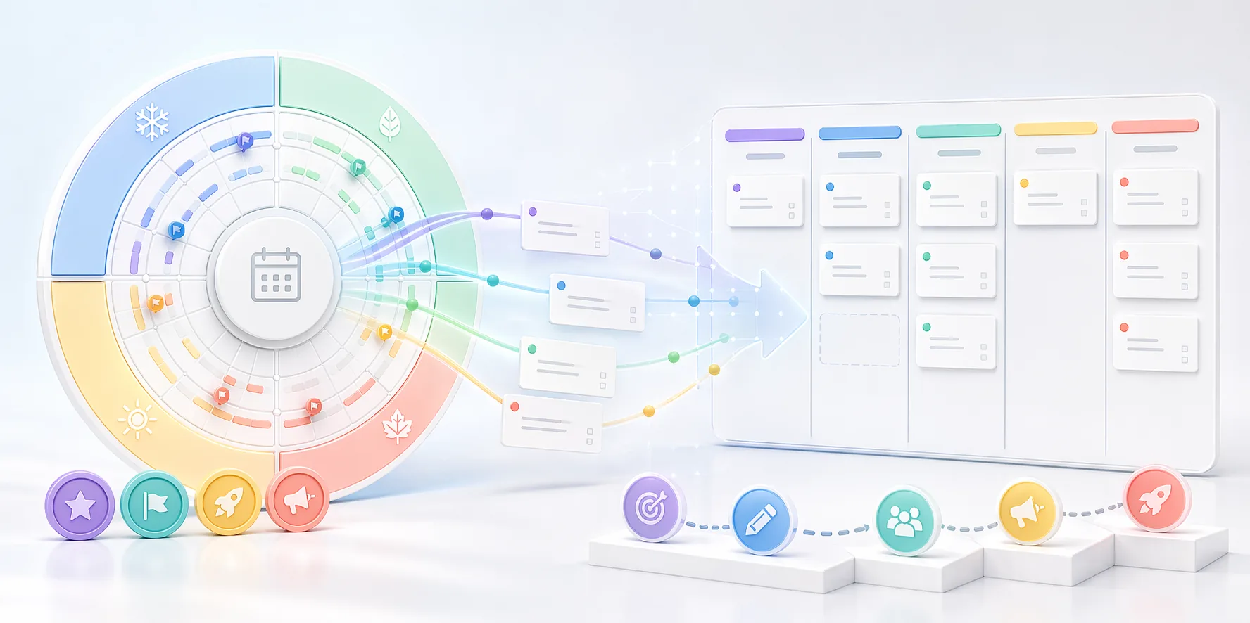 How to combine a Kanban board and year wheel in one planning rhythm guide banner