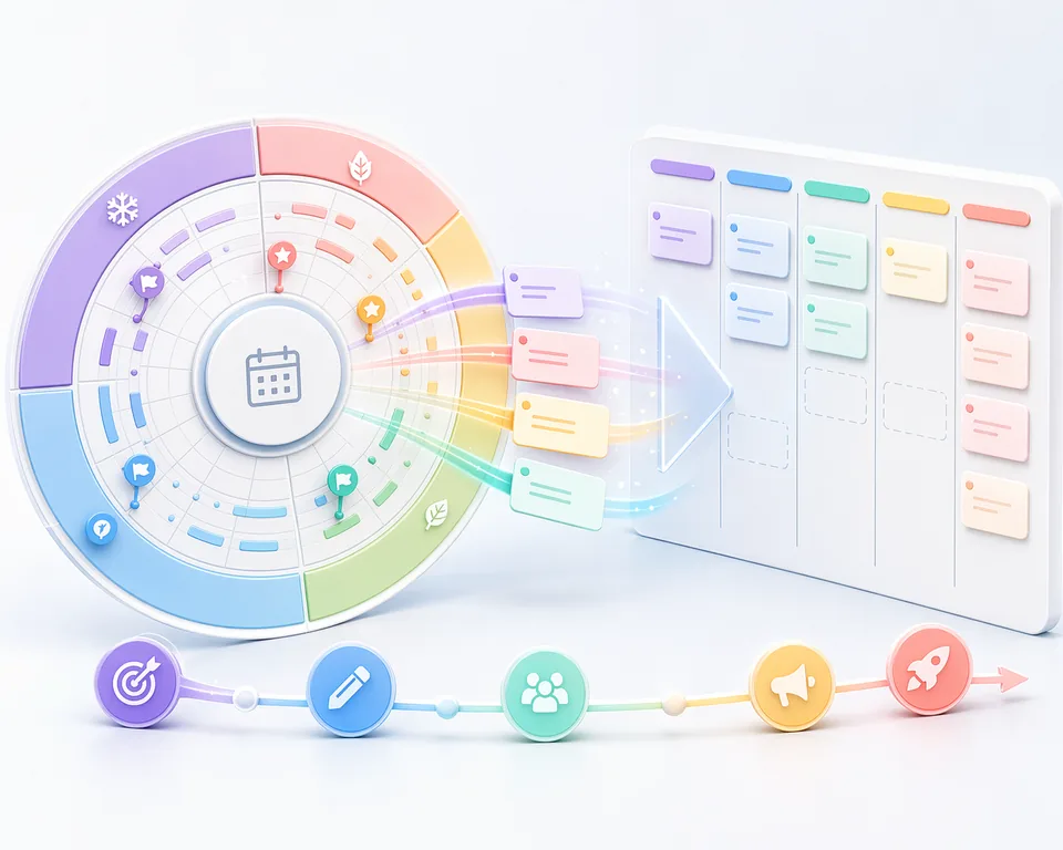 How to combine a Kanban board and year wheel in one planning rhythm guide banner